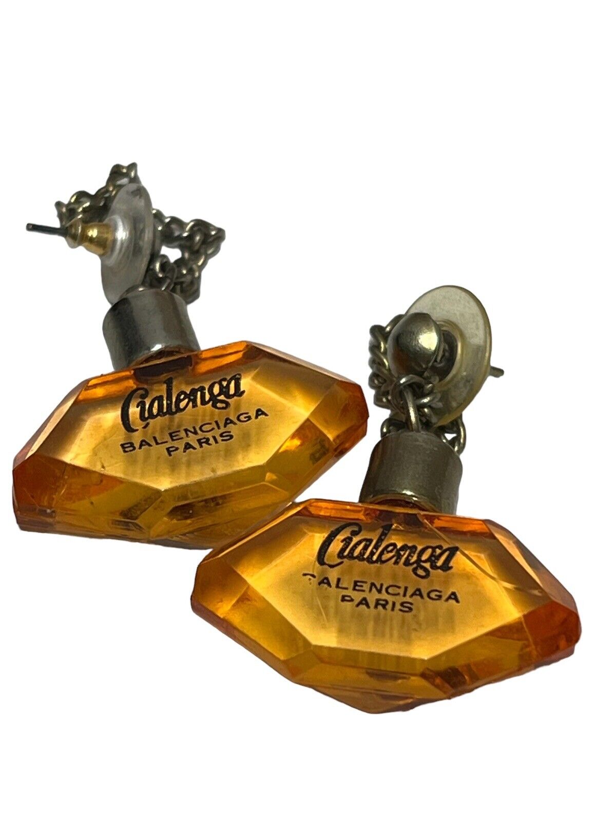 Cialenga by Balenciaga Paris Perfume Bottle Promotional Vintage Earrings Plastic