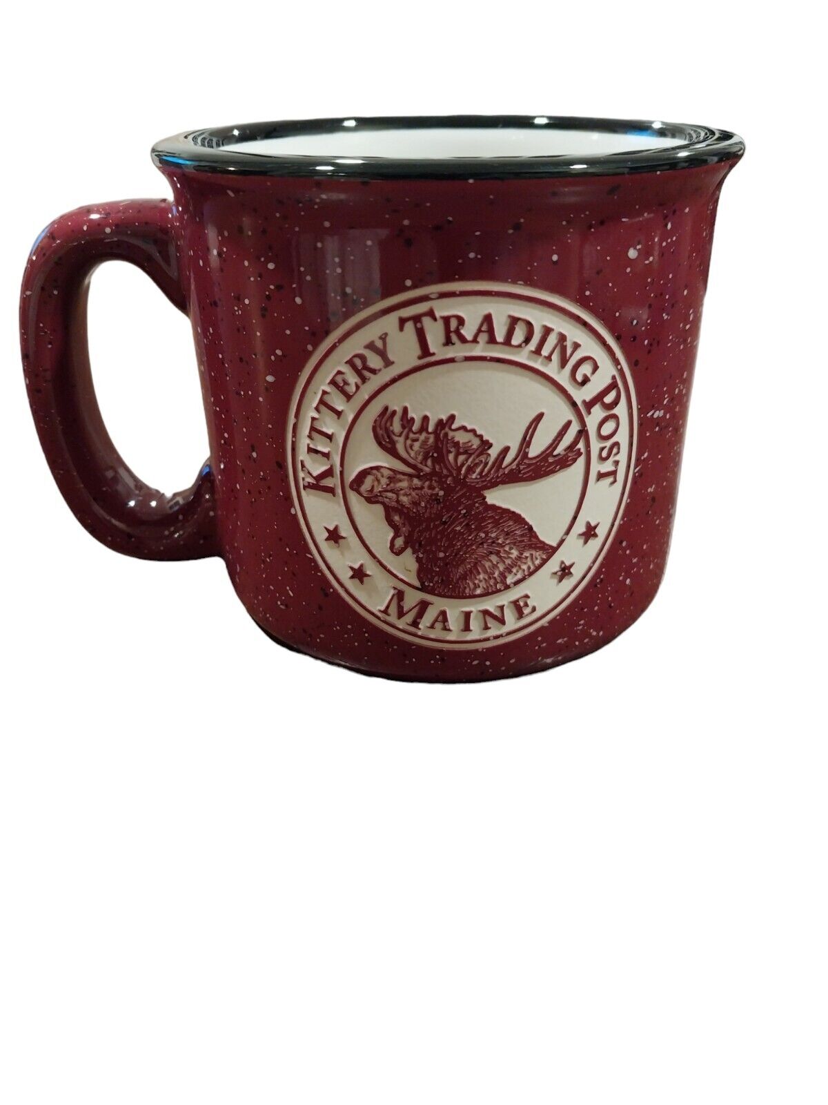 Kittery Trading Post Maine Heavy Coffee Mug Cup Red Speckled Raised Moose 