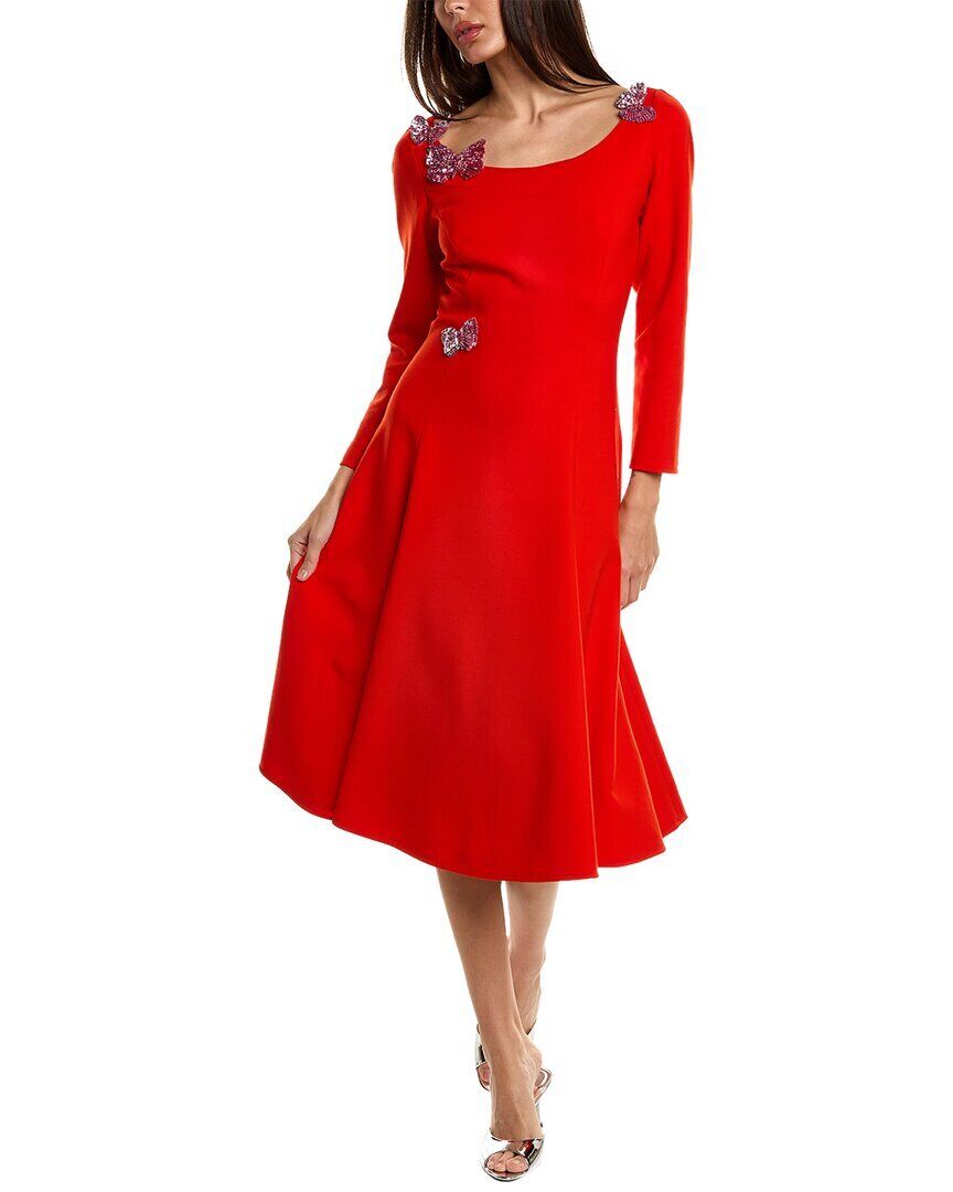 Oscar De La Renta Butterfly Applique Silk-Lined Wool-Blend A-Line Dress Women\'s