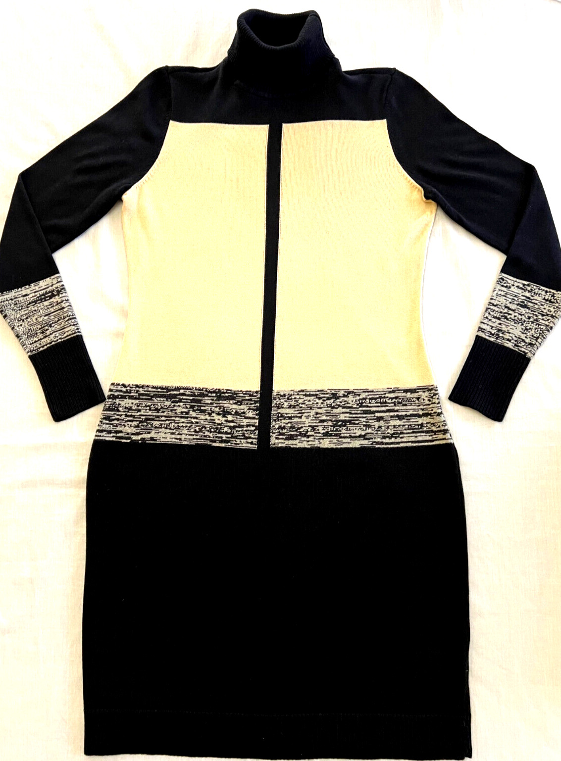 Narciso Rodriguez for Design Nation Sweater Dress Size M Black Cream Turtleneck