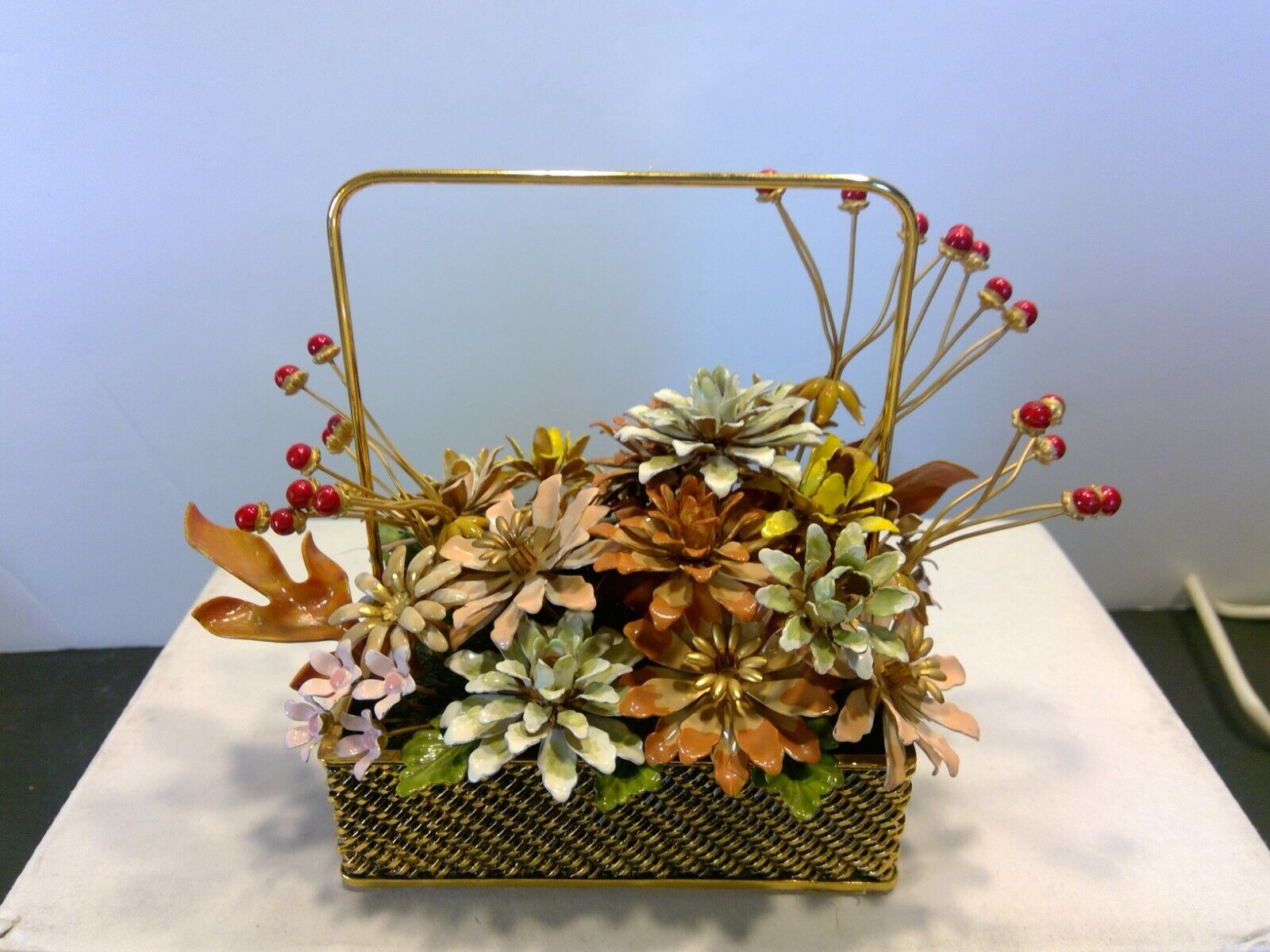 1977 Gloria Vanderbilt Brass & Enamel Flowers of the Seasons Fall Bouquet