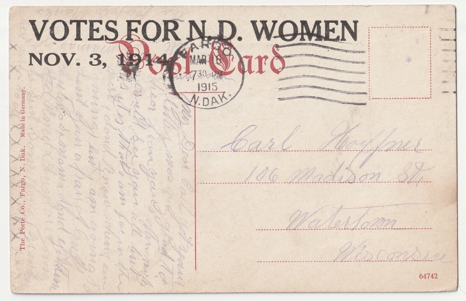 1914~North Dakota Women’s Rights Suffrage Voting~State Capitol~Antique Postcard