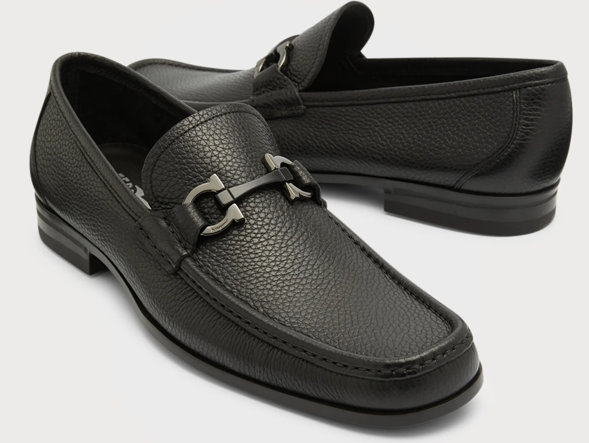 Salvatore Ferragamo Grandioso Leather Loafers Dress Shoes Black 7D, 12D