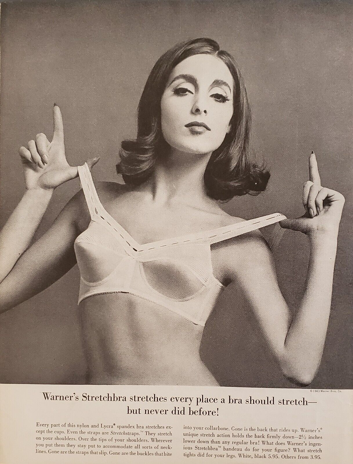 1963 Warner\'s Stretchbra Woman Stretching Her Bra Straps Vintage Print Ads