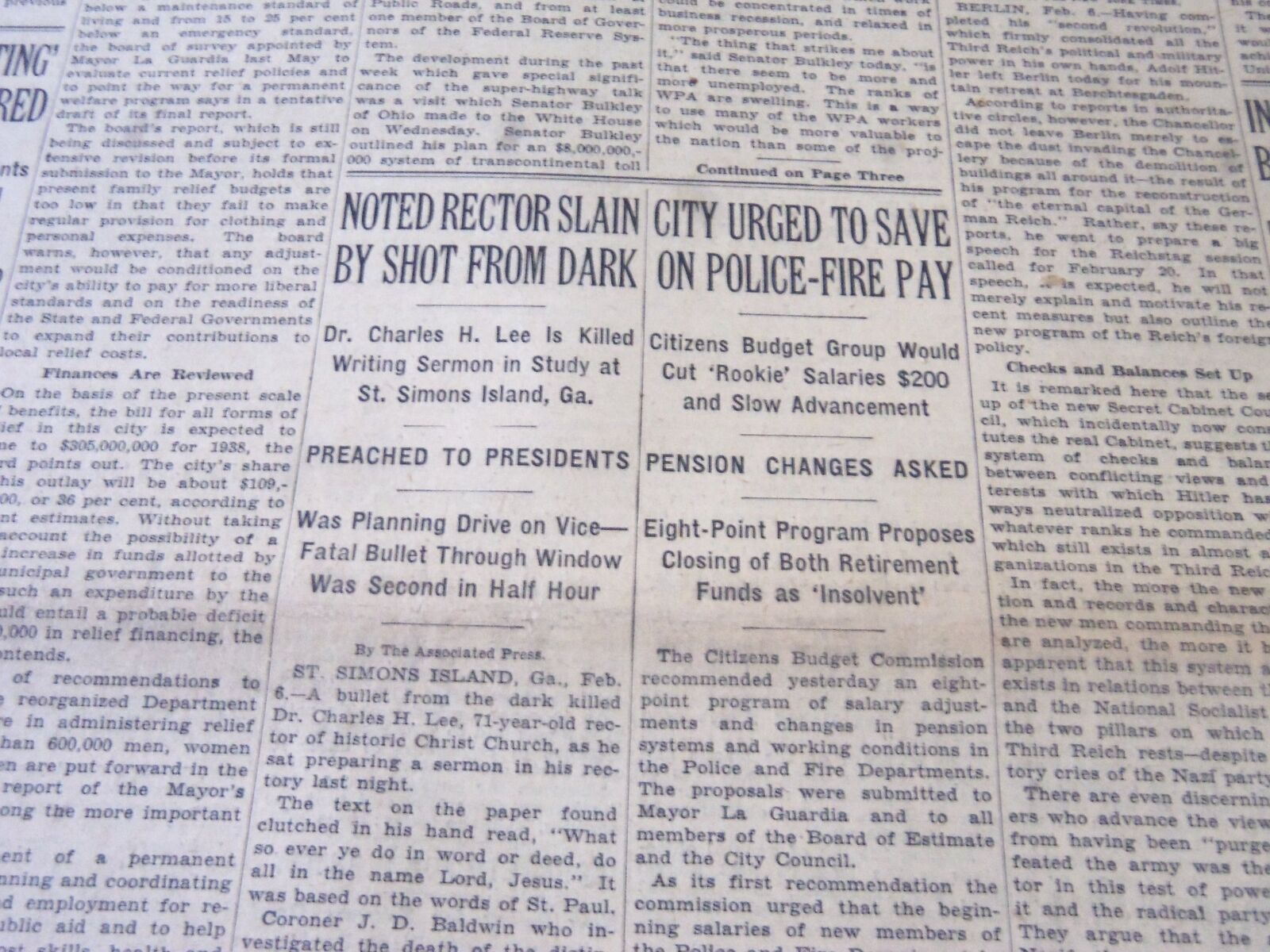 1938 FEB 7 NEW YORK TIMES - DR. CHARLES H. LEE IS KILLED WRITING SERMON- NT 6259