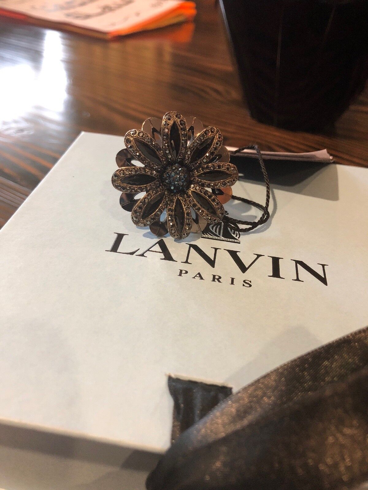 LANVIN, Begues Flower Cocktail Ring *Brand New Gift Box Blue SWAROVSKI