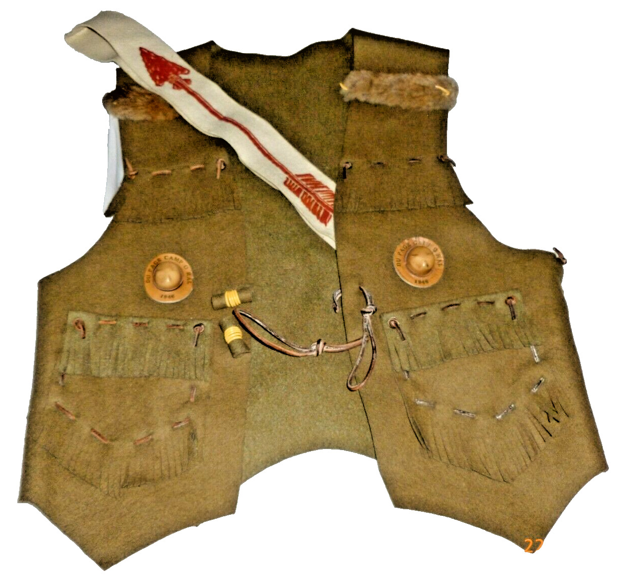Vintage Boy Scout Vest 1946 BSA  Du Page Camporal Arrow Vigil Felt Early Sash