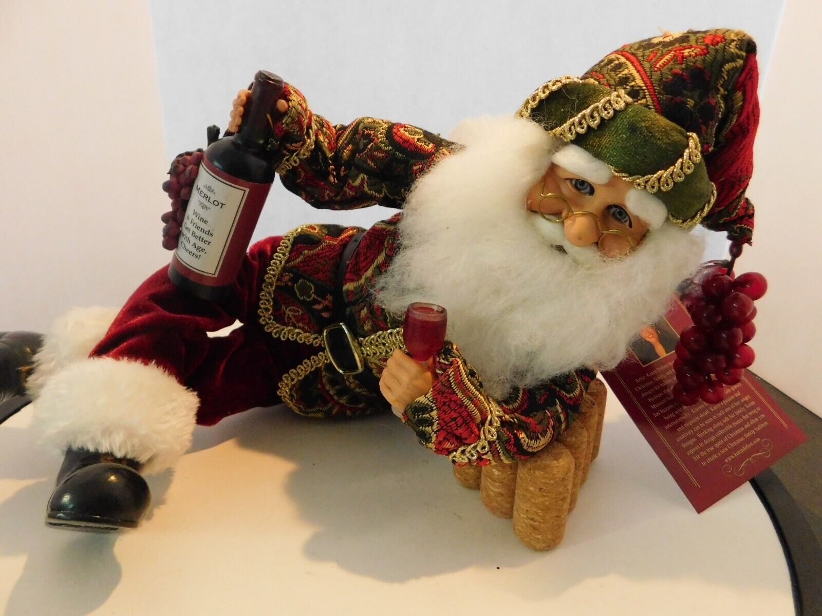 NEW Karen Didion Lying Down Santa with a Wine Bottle & Corks Original Tag 12\