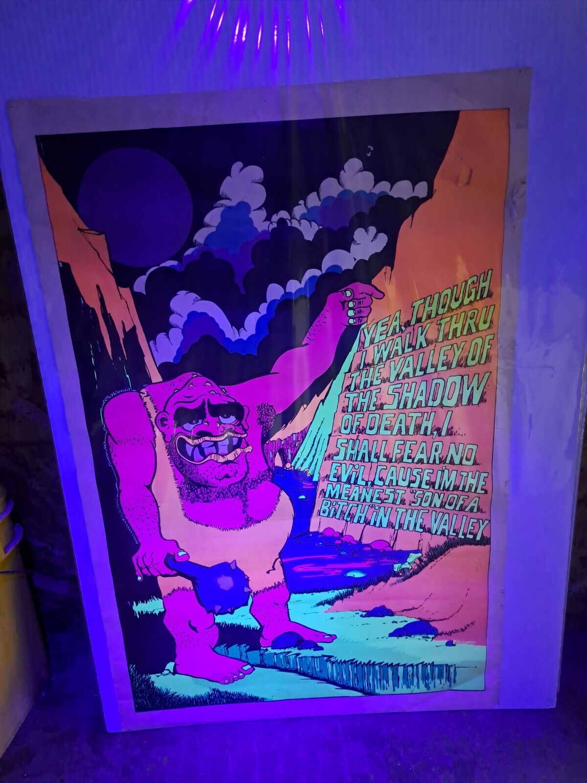 Vintage Blacklight Poster Meanest Son of Bitch in the Valley 1970 35Hx23W