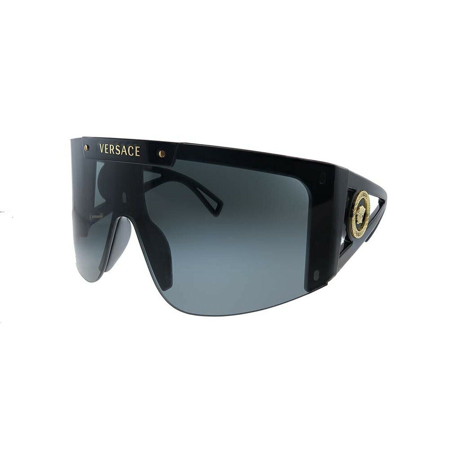 Versace VE 4393 GB1/87 Black Plastic Shield Sunglasses Grey Lens