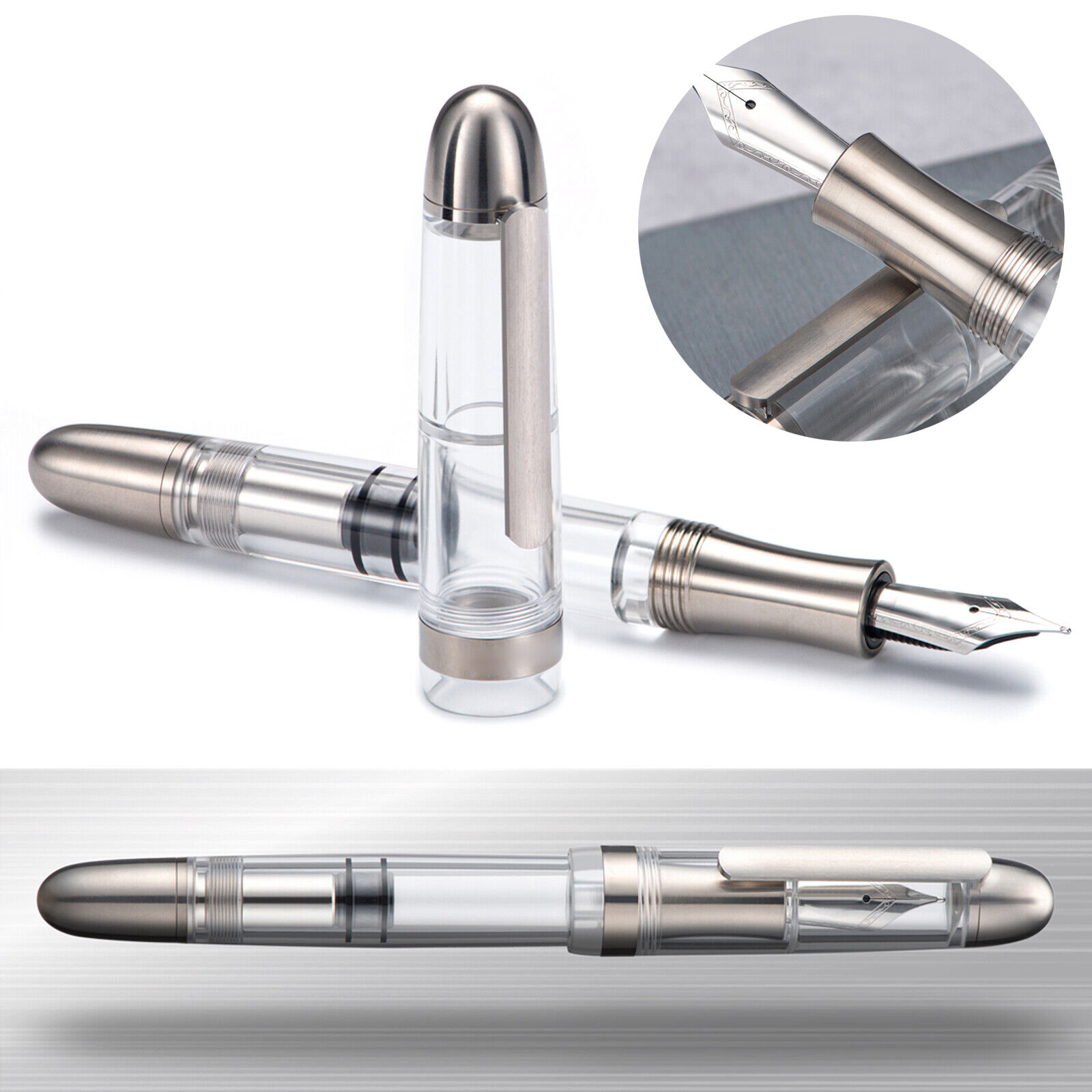 2023 Asvine P36 Piston Fountain Pen Bock/Asvine Nib Titanium&Acrylic Writing P6X