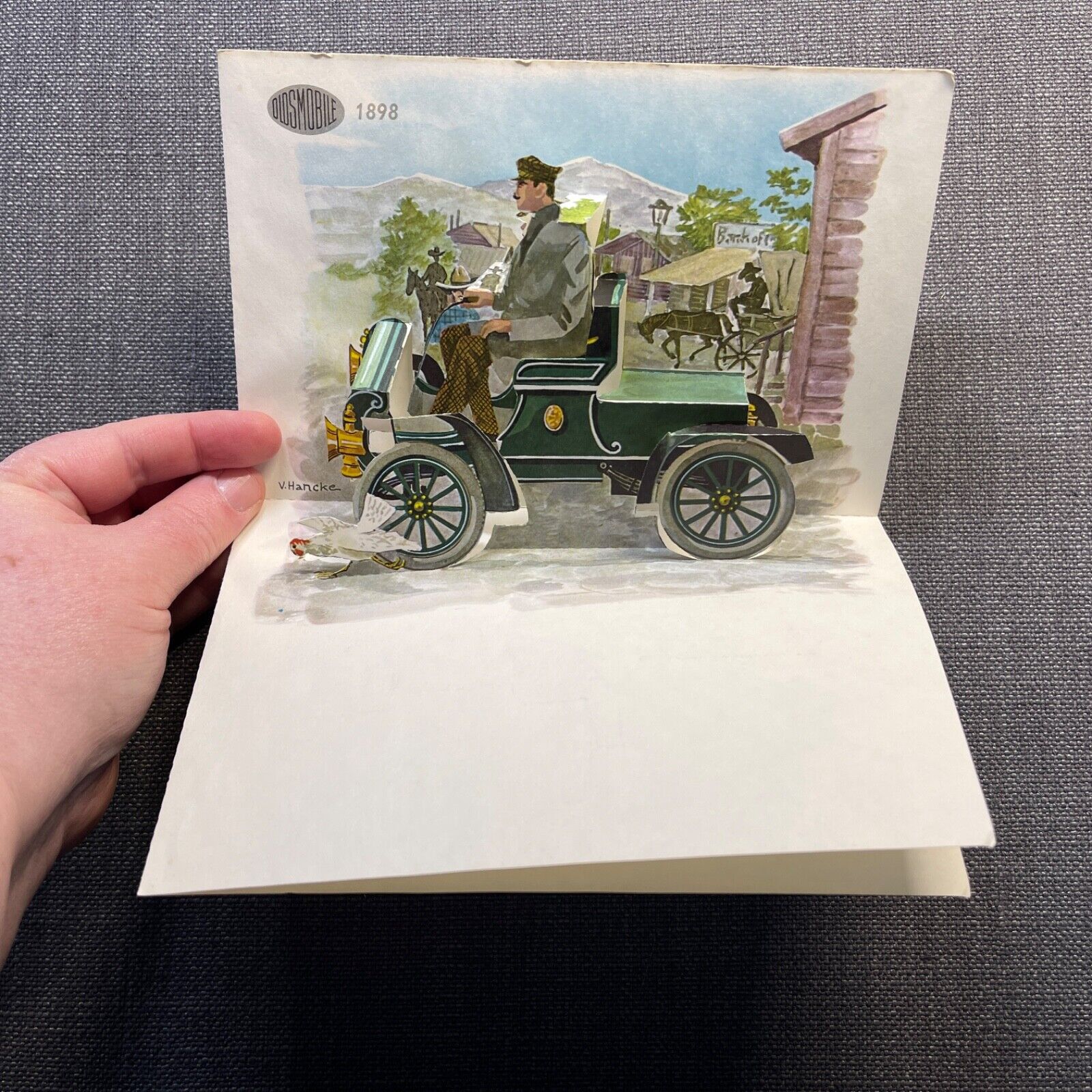 Vintage Antique Automobile Pop Up Card 1906 Cadillac 1898 Oldsmobile Denmark