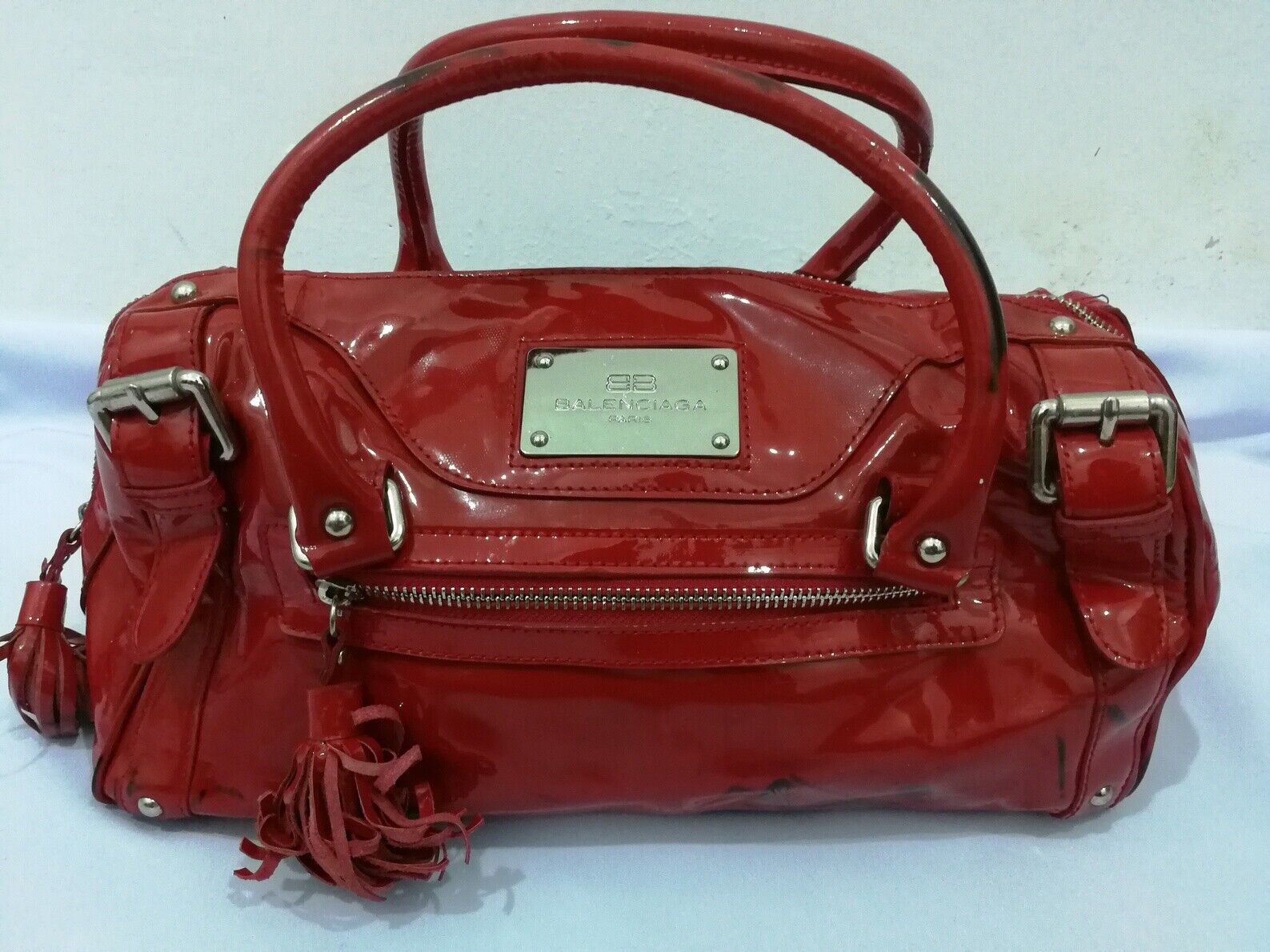 BALENCIAGA RED GLOSSY CITY BAG Handbag Shopping Bag