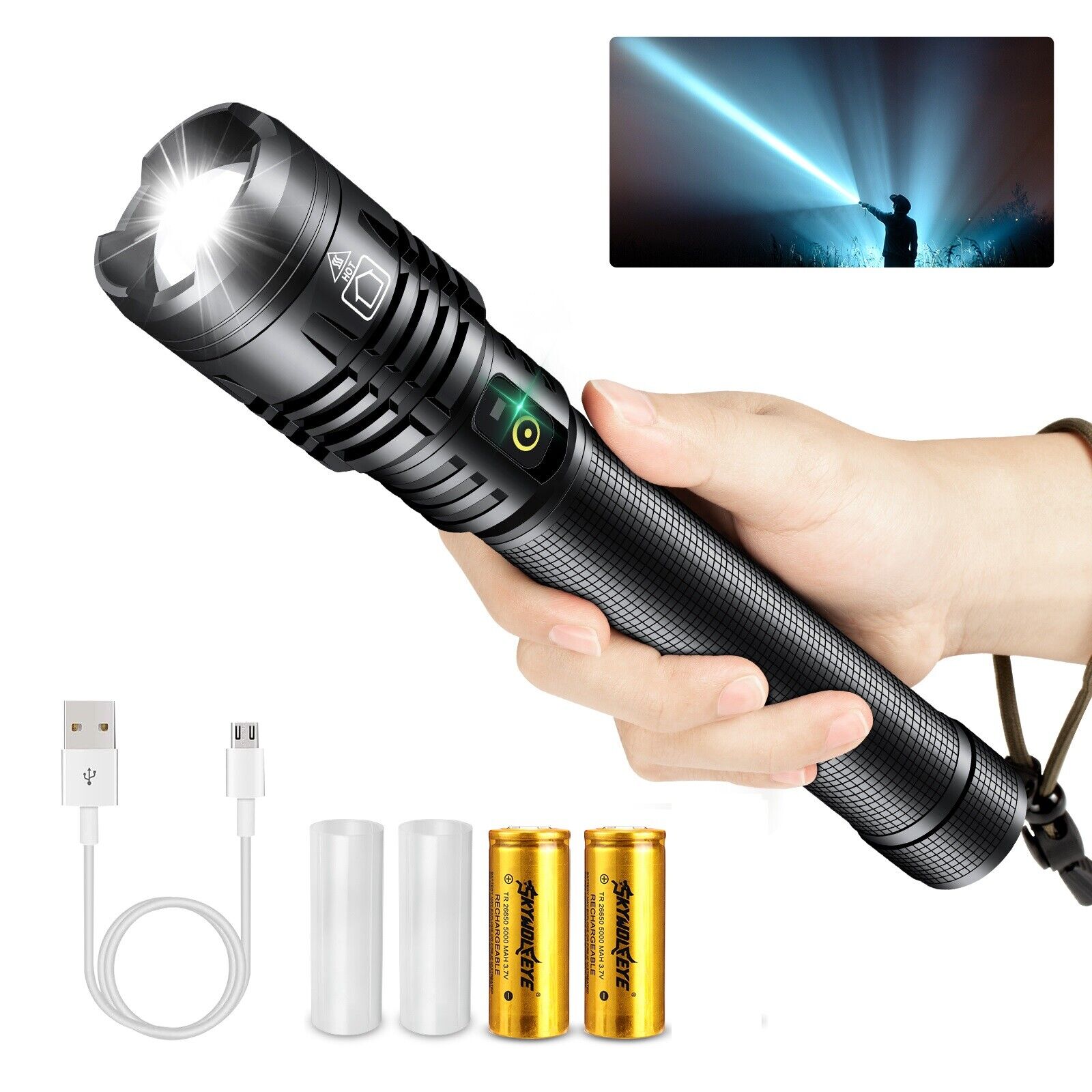 Super Bright 990000LM Powerful LED Flashlight USB Rechargeable Zoomable Torch