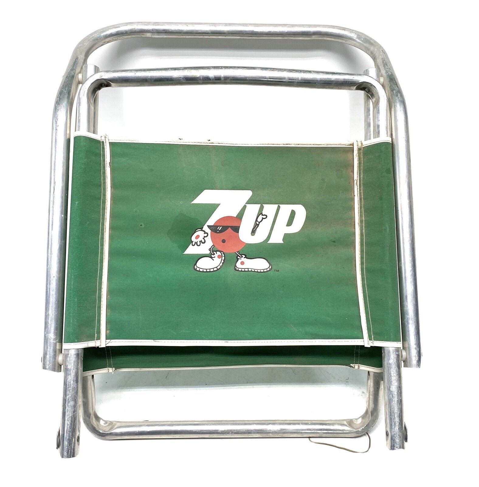 vintage folding beach stadium chair 7up logo aluminum frame soda pop