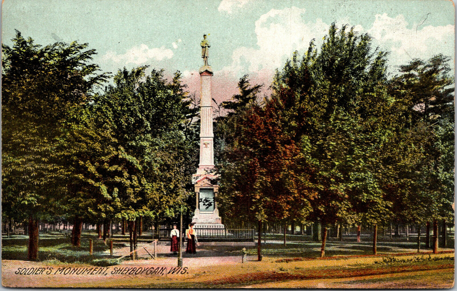Vtg 1910s Soldiers Monument Sheboygan Wisconsin WI Postcard