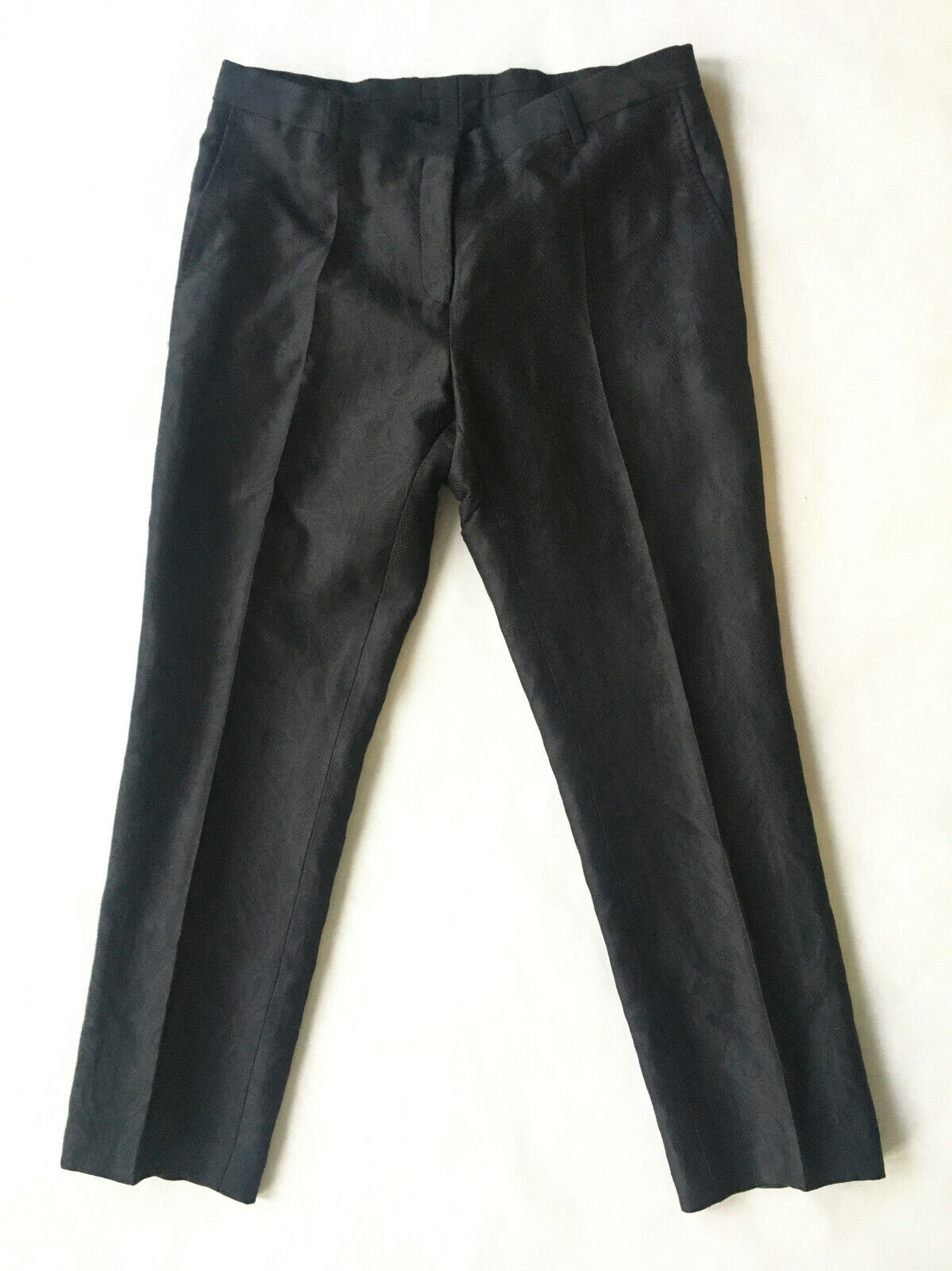 Dries Van Noten black jacquard pants linen silk tailored paisley 42 women 33 men