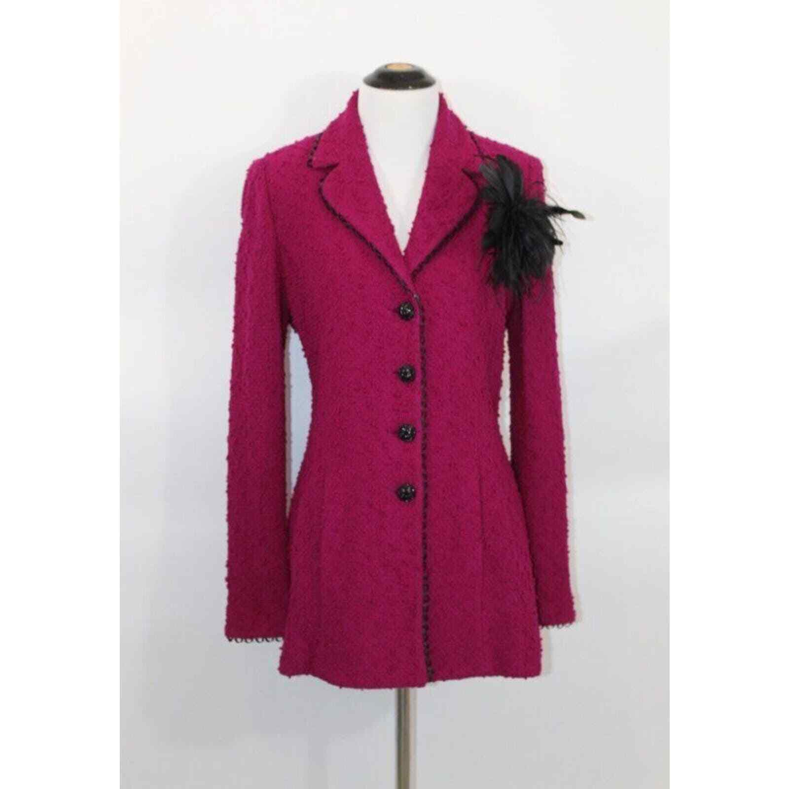 ST JOHN Collection Sz 4 Fuchsia Berry Textured Novelty Knit Jacket Cardigan