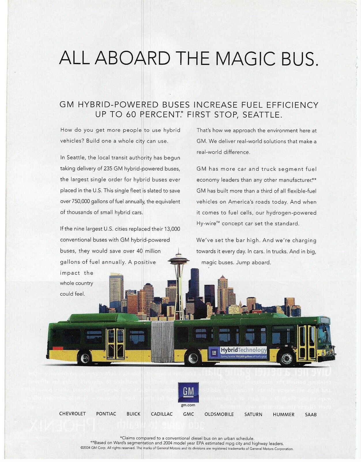 2004 GM General Motors All Aboard The Magic Bus Hybrid Retro Print Ad/Poster