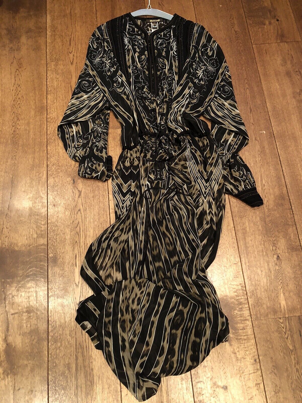 Roberto Cavalli Luxe 2.5K Silk Kaftan Semi Sheer Gold Weave Dress Selfridges 46