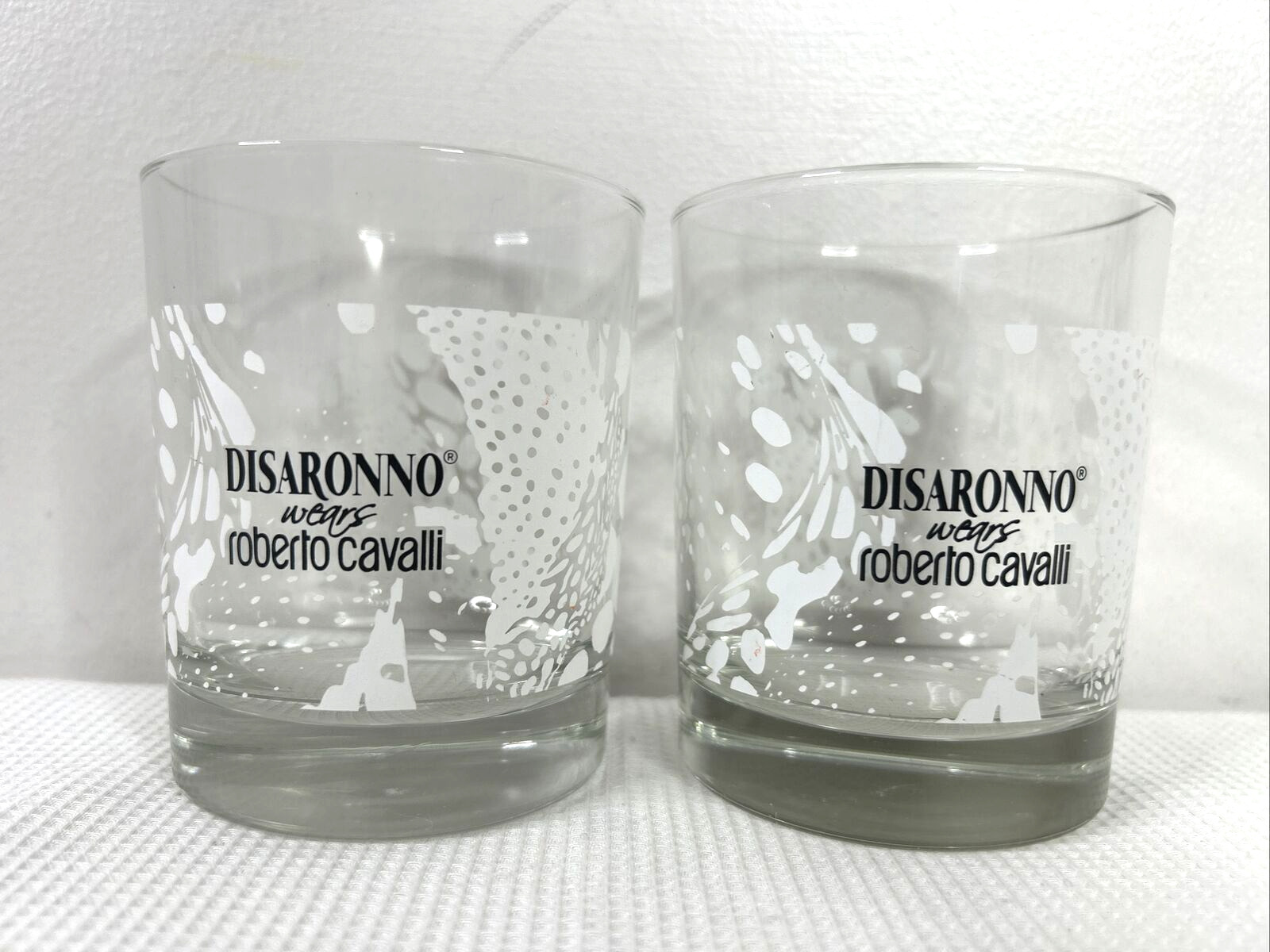 2 Disaronno Wears Roberto Cavalli 8 Oz Rocks Glasses Low Ball Barware EUC