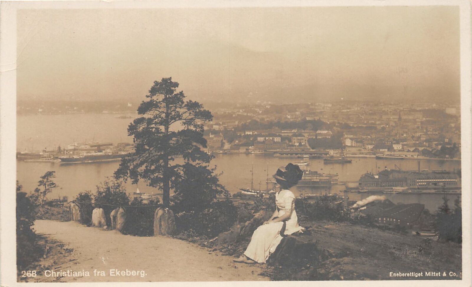 H78/ Ekeberg Norway Foreign RPPC Postcard c1910 Christiana Ships Woman  53