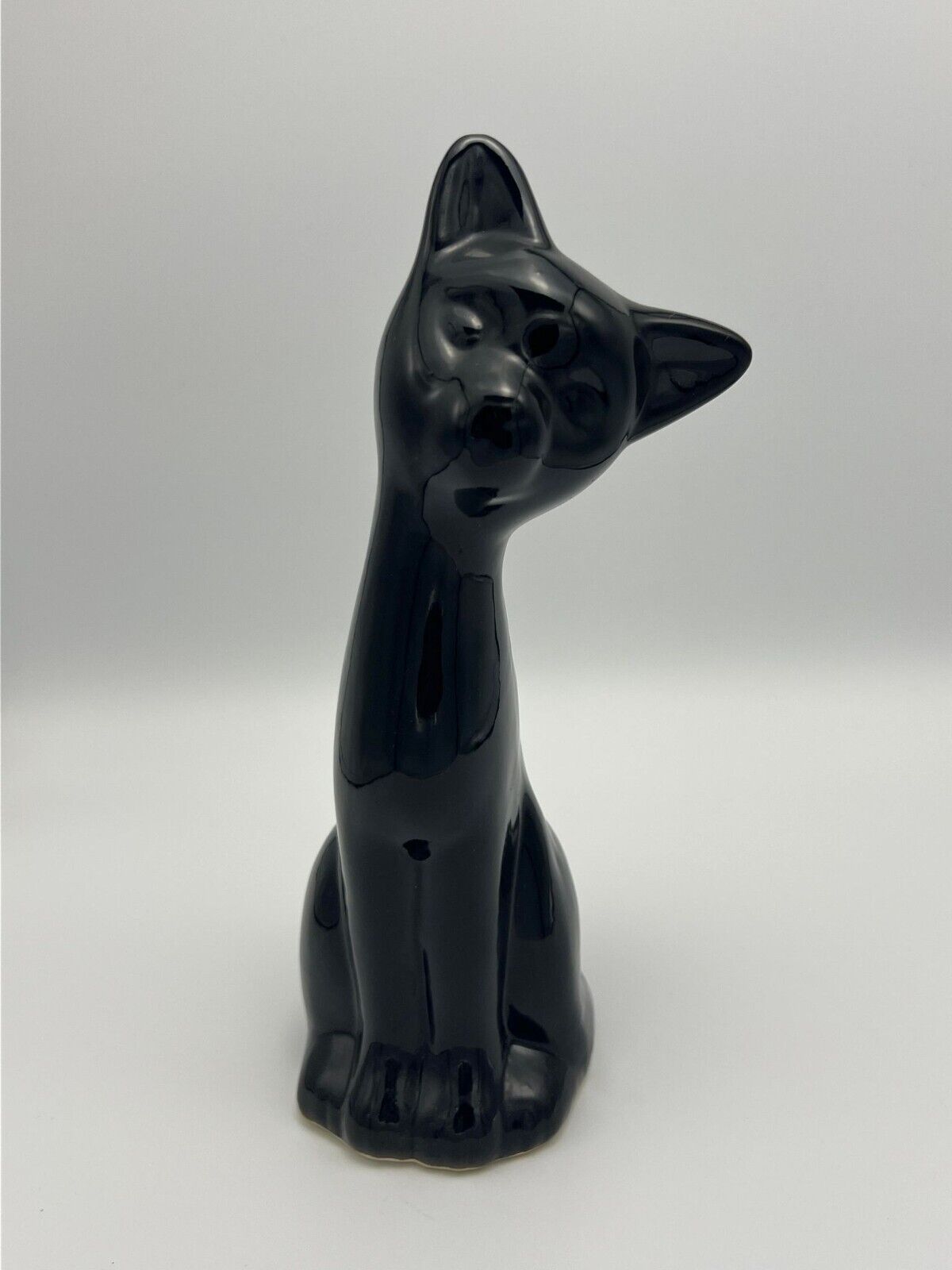 Vintage Ceramic Black Cat Statue Kitsch Decor