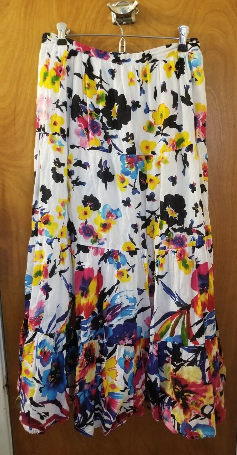 New Directions Colorful Full Tiered Floral Cotton Boho Peasant Skirt Size Small 
