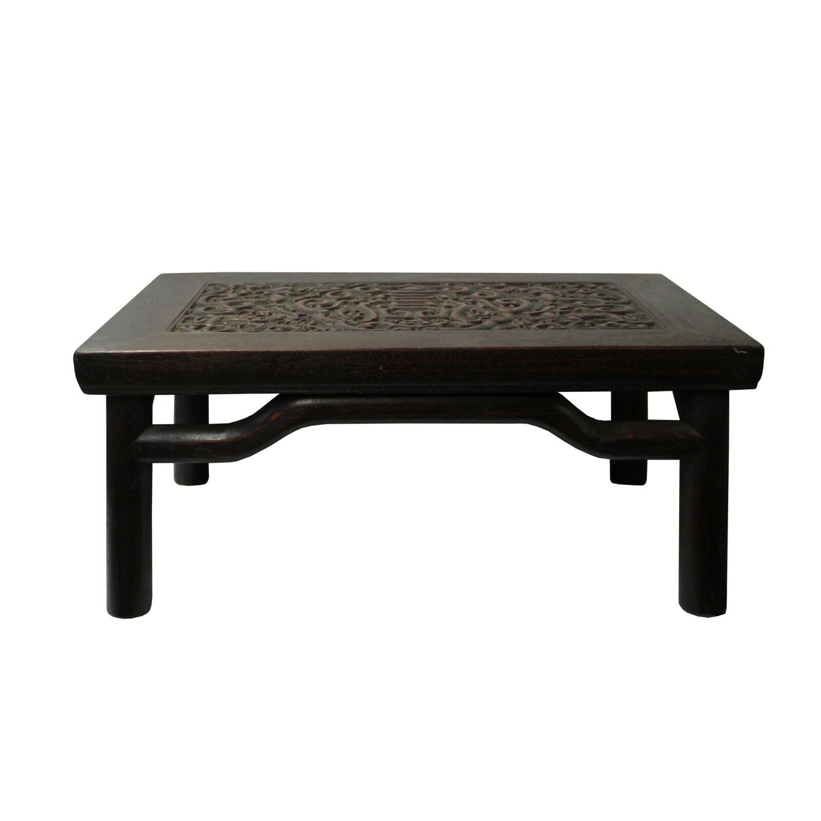 Brown Oriental Round Legs Dragon Rectangular Display Table Stand cs5577