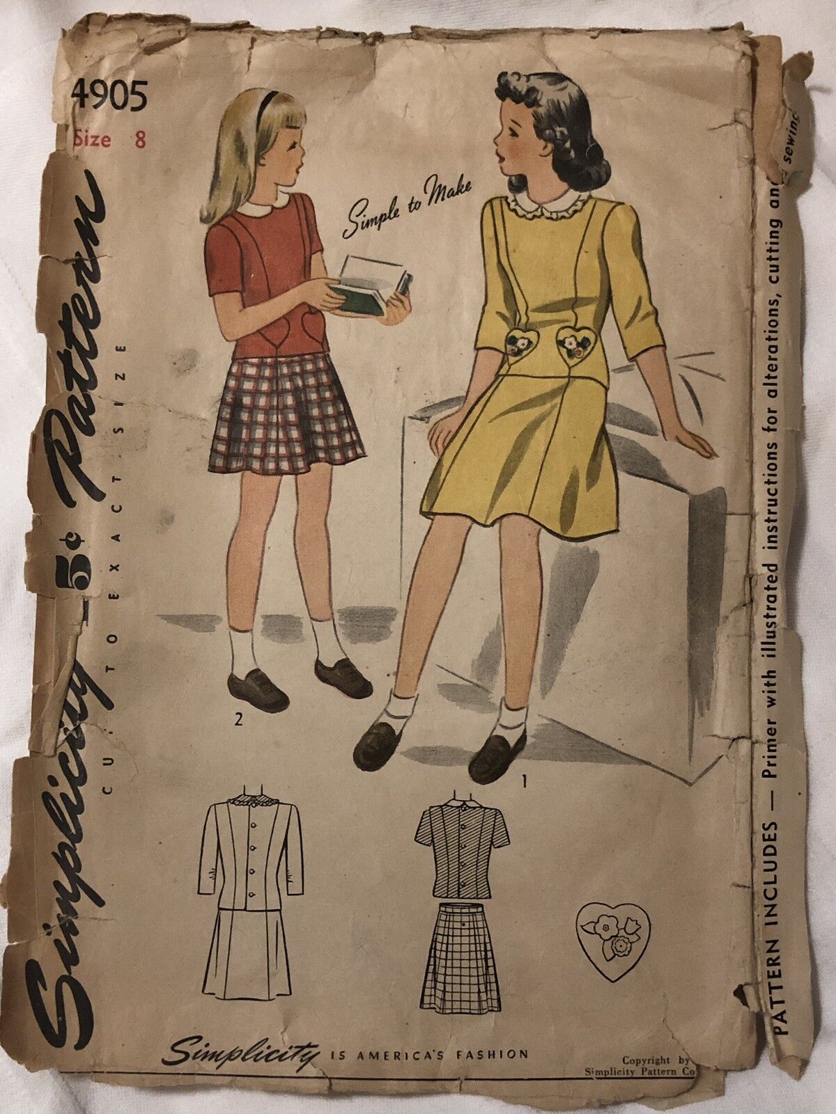 Vintage Simplicity 15c Pattern 4905 Girls Two Piece Dress Simple Size 8