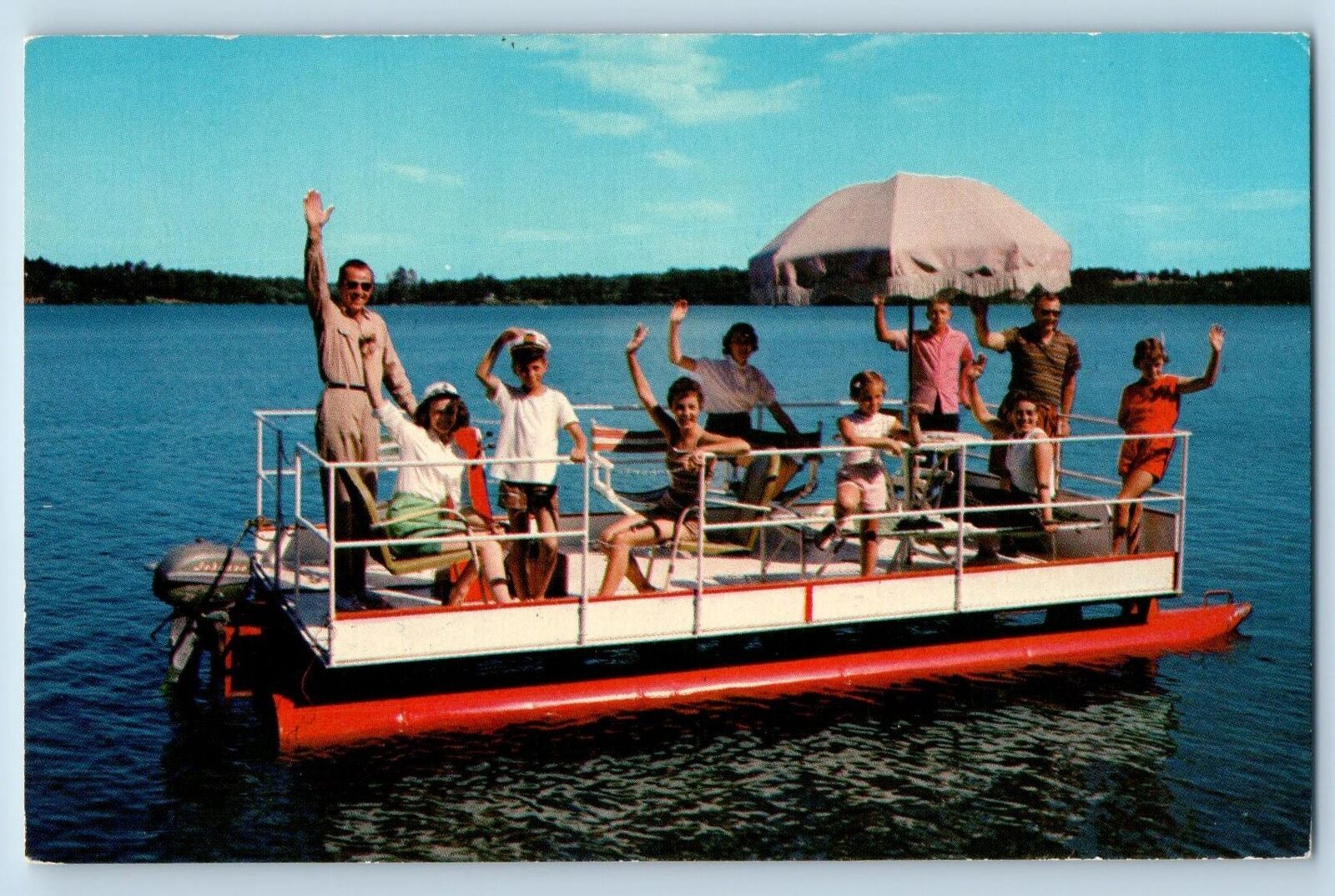 Postcard Pontoon Boating And Other Water Sports Scene c1960's Pontoon Boat