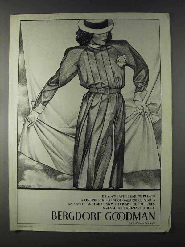 1980 Bergdorf Goodman Krizia Pin Striped Gabardine Ad