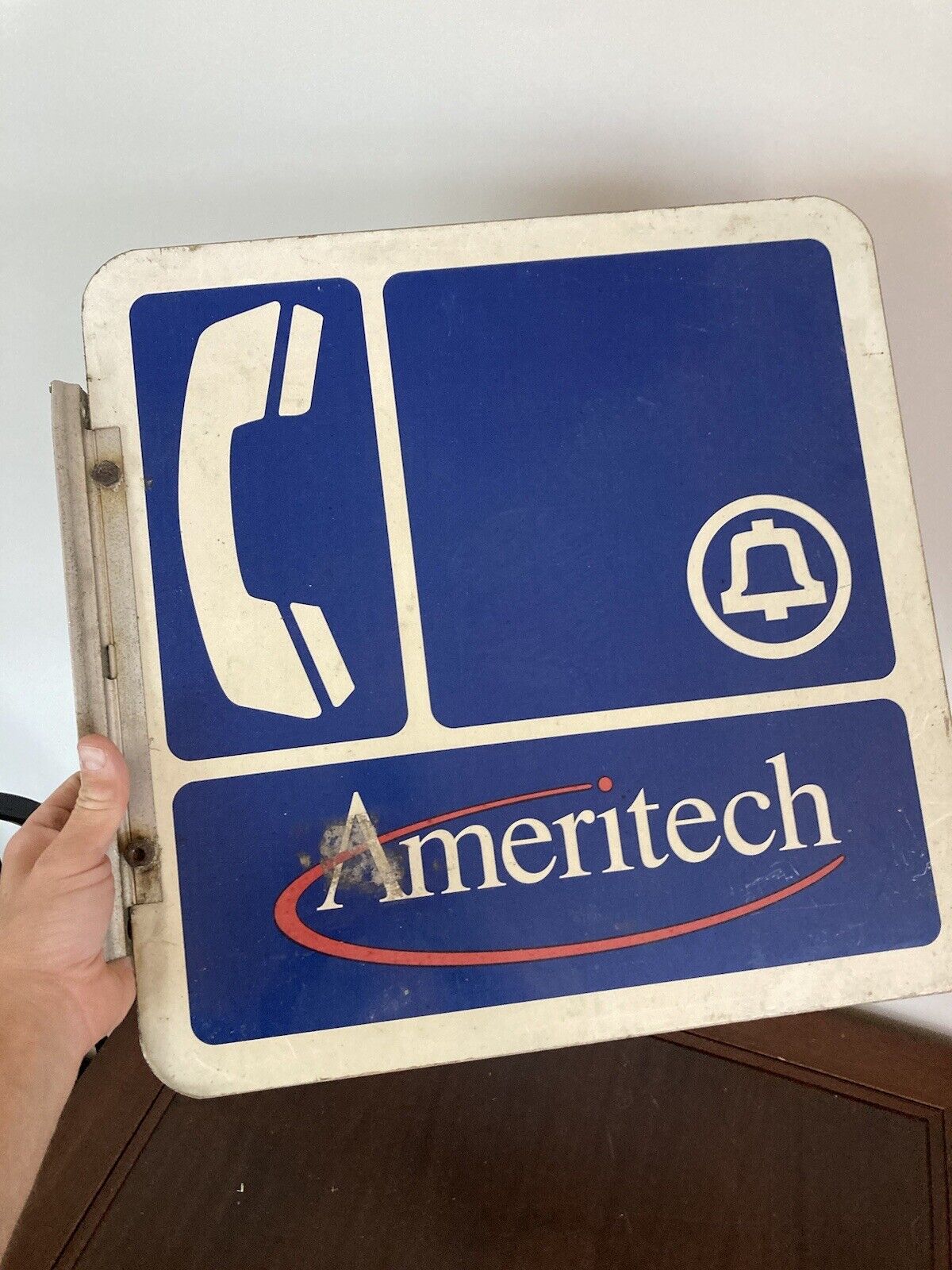 Vintage Ameritech Bell Pay phone 2 Sided Telephone Sign Metal & Wall Bracket