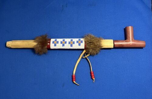 Vintage Native American Catlinite Pipestone Ceremonial Peace Pipe 12 5/8 Long