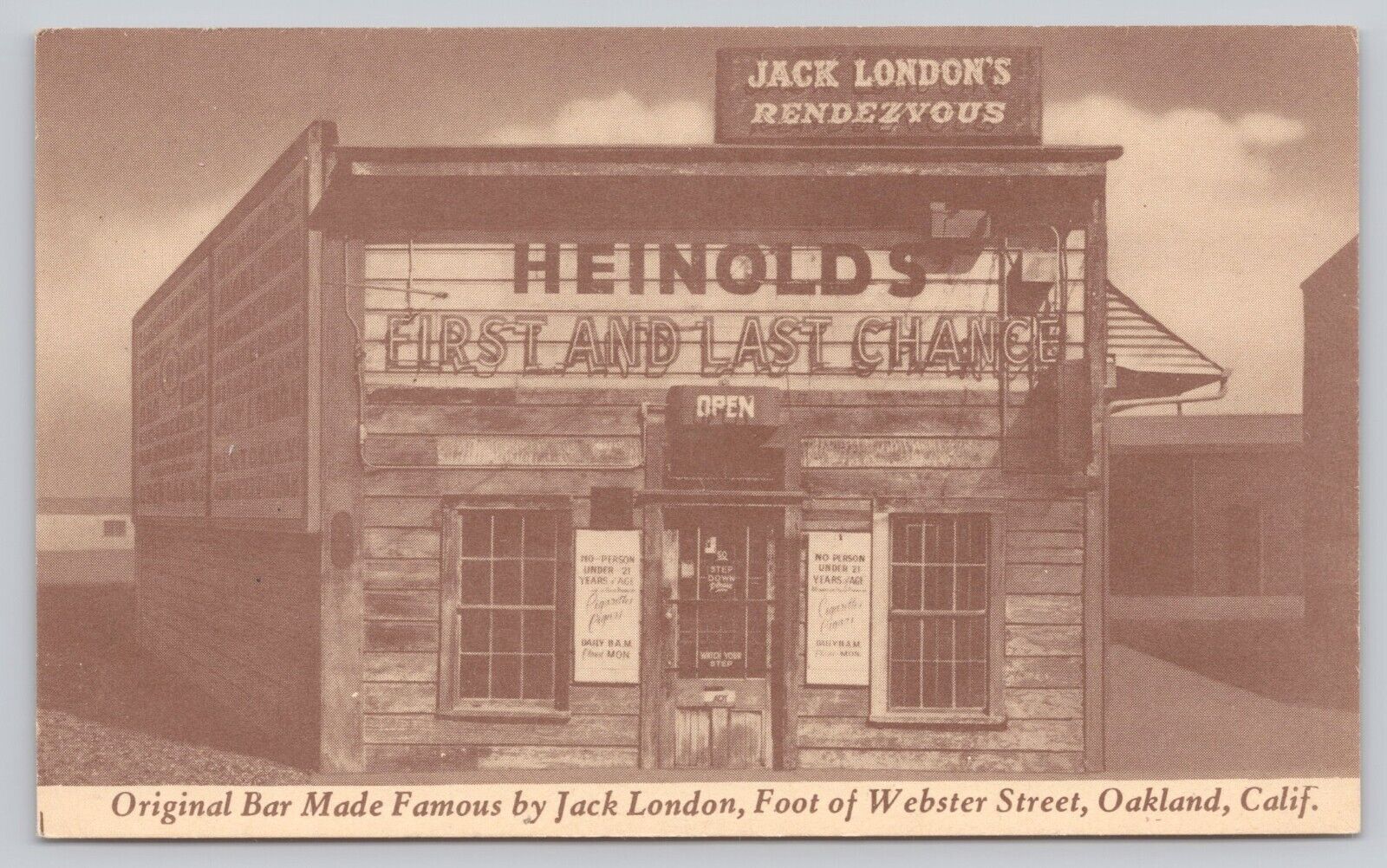 Oakland California, Heinolds Bar Jack London, Antique Private Mailing Card