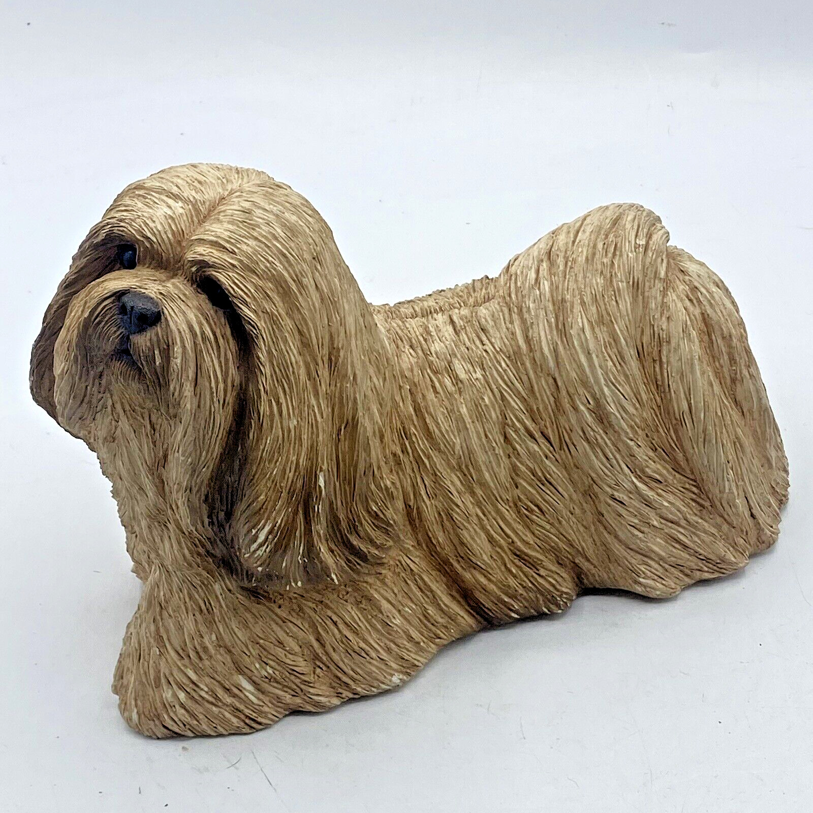 Vintage Sandicast Sculpture 1989 Lhasa Apso Dog Signed Sandra Brue Brown