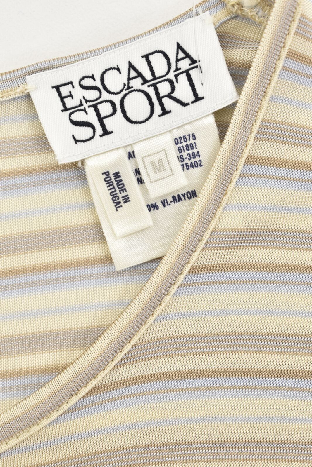 ESCADA Blue Cream Taupe Striped Crew Neck Top Shirt / SIZE Medium M / Portugal