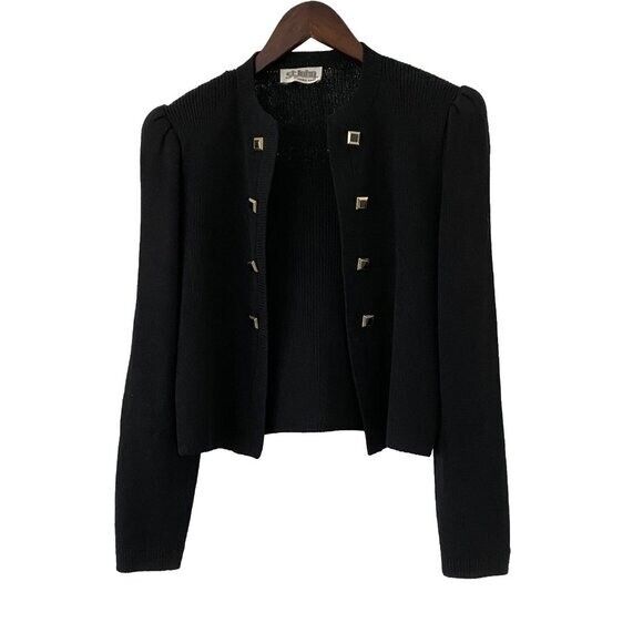 Vintage St. John Santana Knit Open Front Jacket Sz 6 Black Embellished Evening