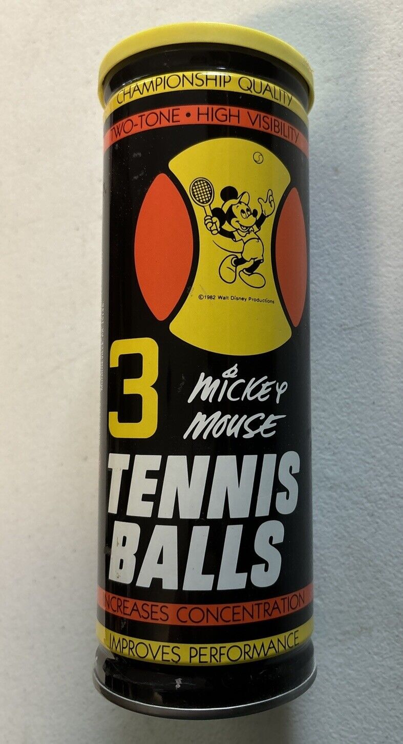 Vintage 1982 Mickey Mouse Metal Tennis Ball Canister w/ 2 Balls Disney 80s