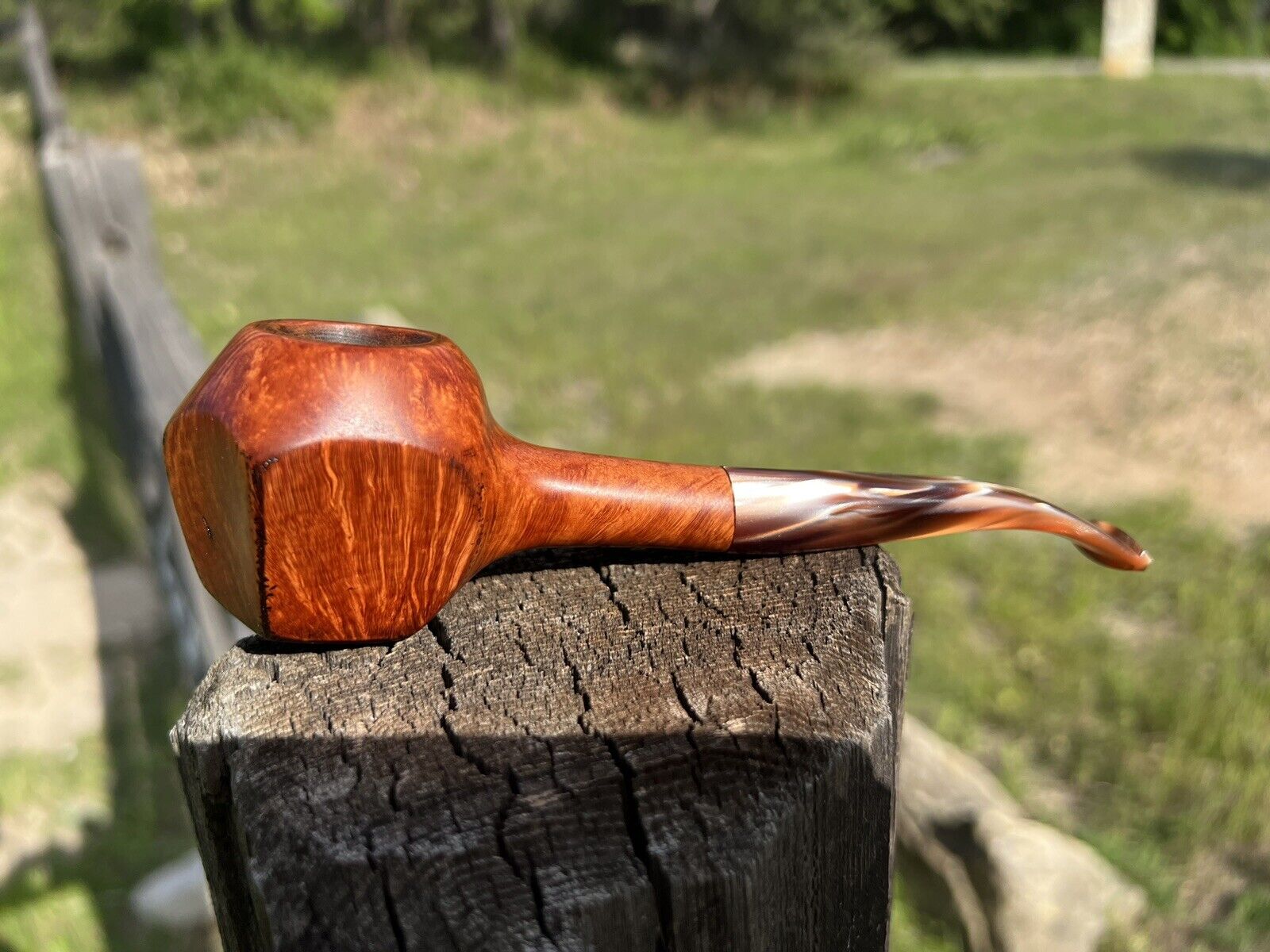 New MK Evans Leather And Pipe Works Paneled Partially Rusticated Briar Pipe