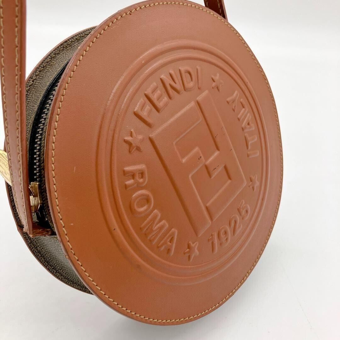 Fendi Shoulder Bag FF Logo Gold Hardware Canvas Leather Brown Women Japan Used