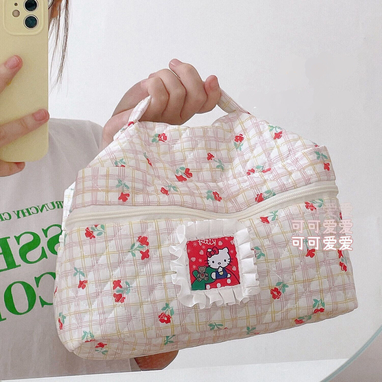Women Girl Flower Hello Kitty Handbag Makeup Bag Cosmetic Case Travel Tote Gift