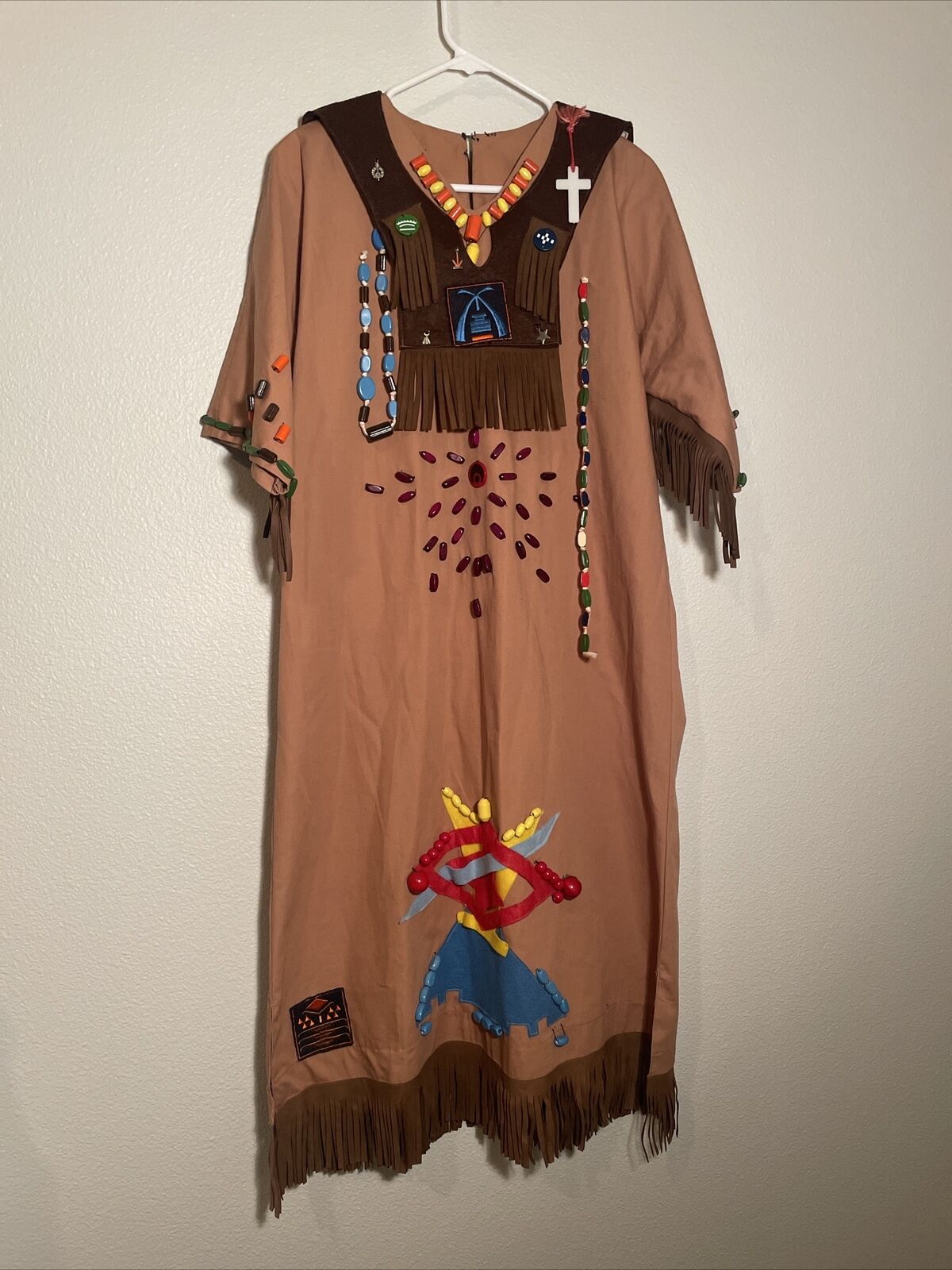 Vintage Camp Fire Girls Dress Ceremonial Indian Beadwork  Patches And Pins