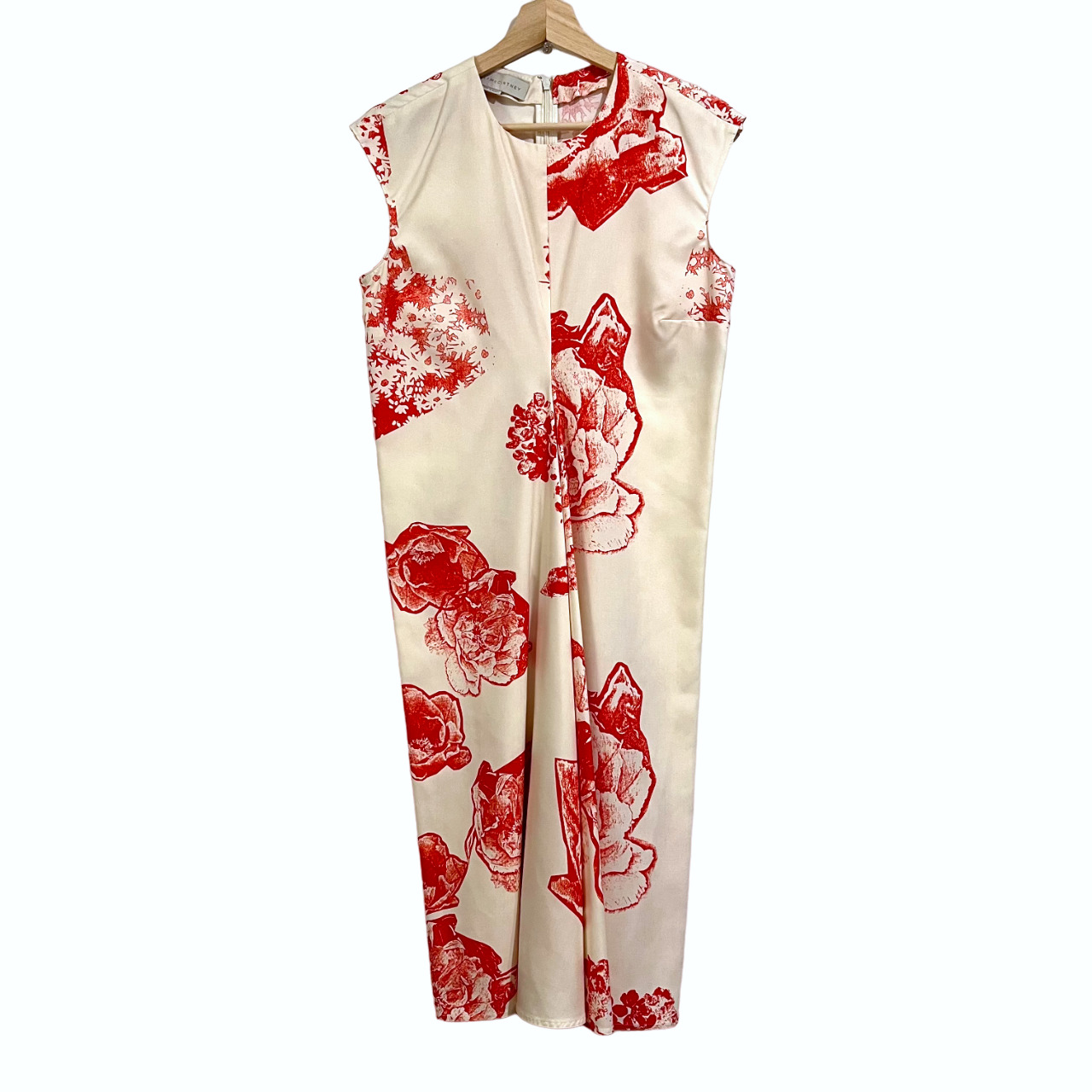 Stella McCartney US 6 IT 42 Noemi Silk Satin Floral Print Dress A-Line Beige Red