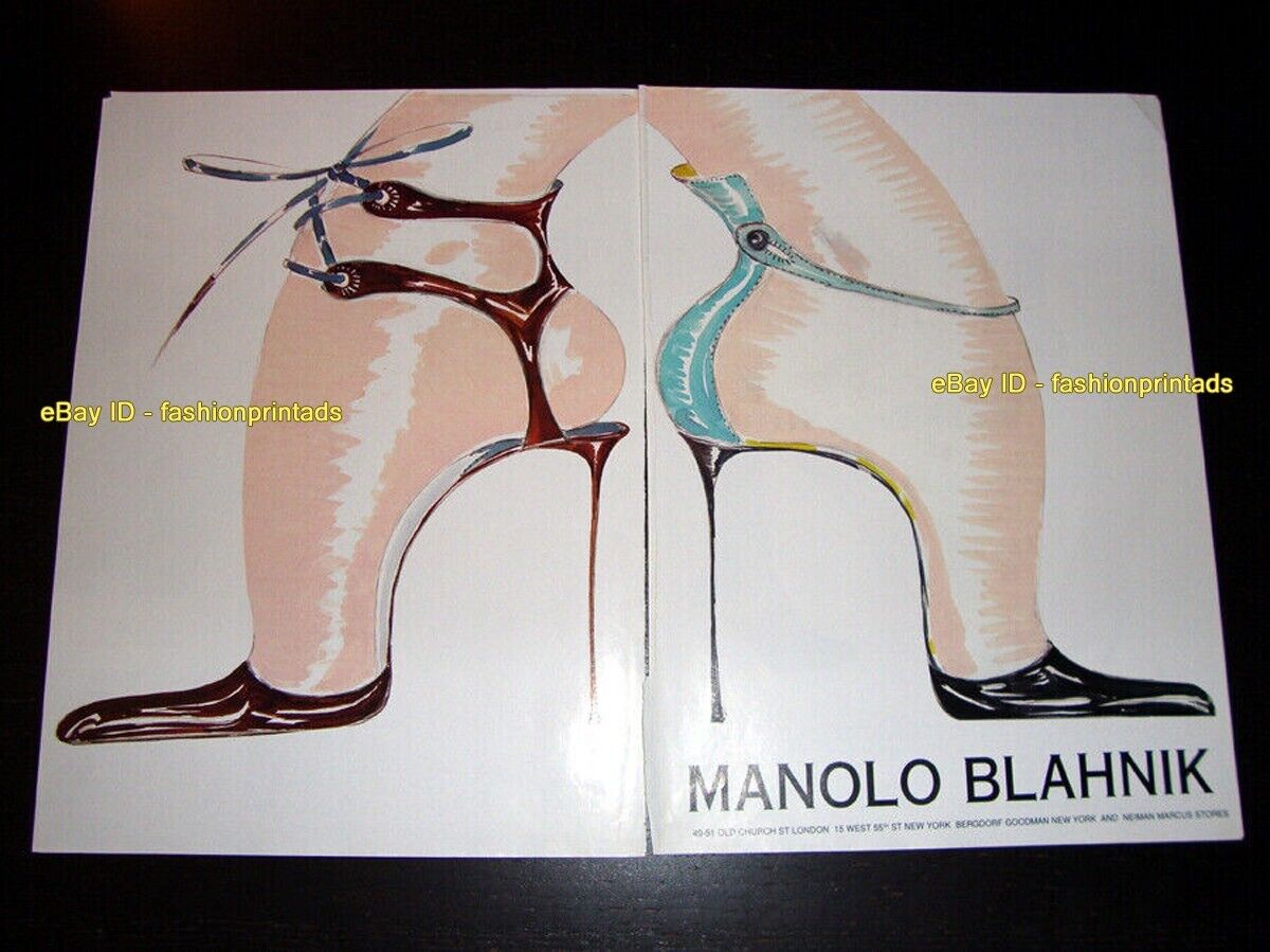 MANOLO BLAHNIK 2-Page MAGAZINE PRINT AD Fall 1997 ICONIS hand-drawn shoe sketch