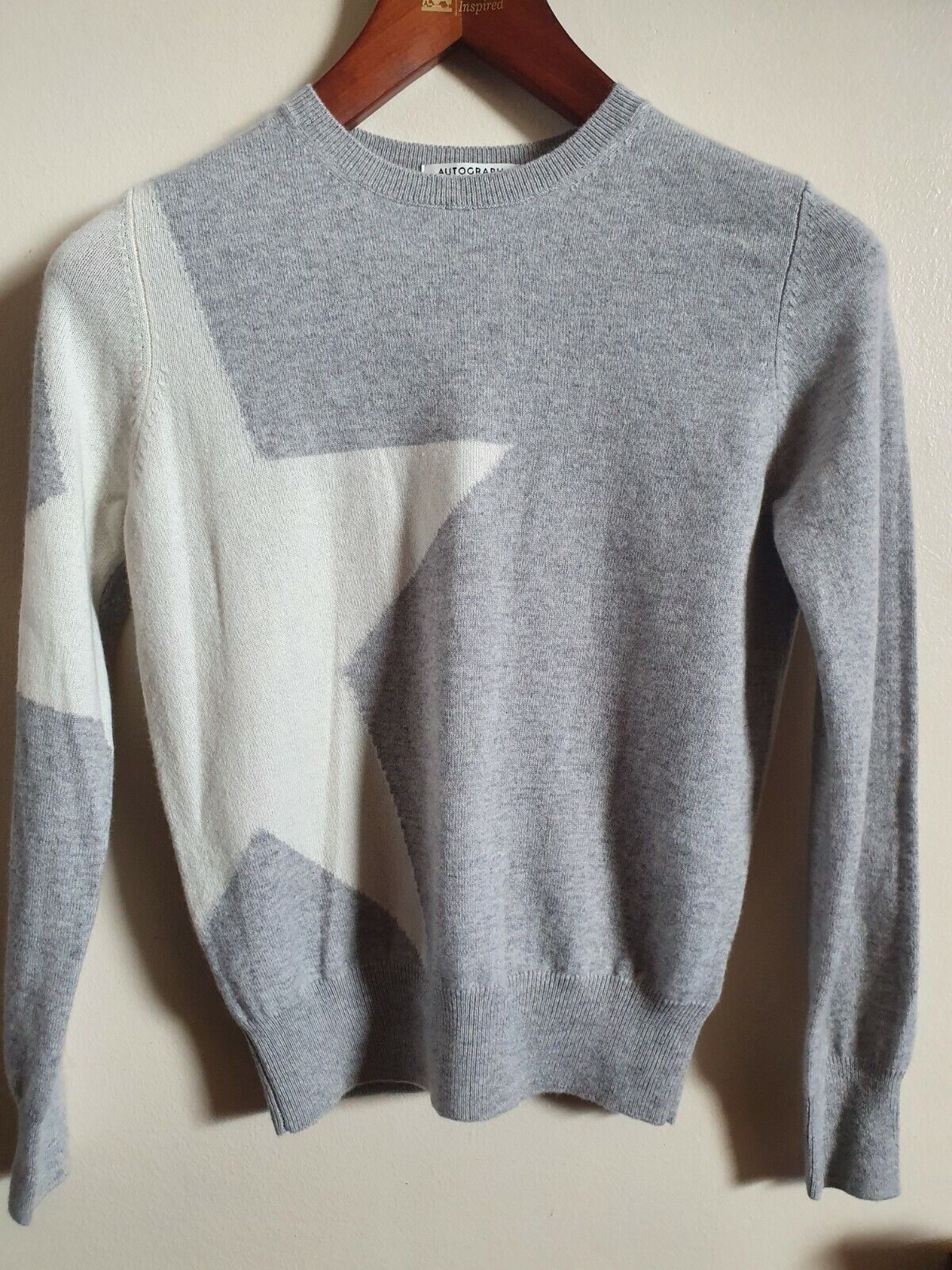 Marks and Spencer NEW Pure Cashmere Star Crew Neck Jumper size 8 Grey mix