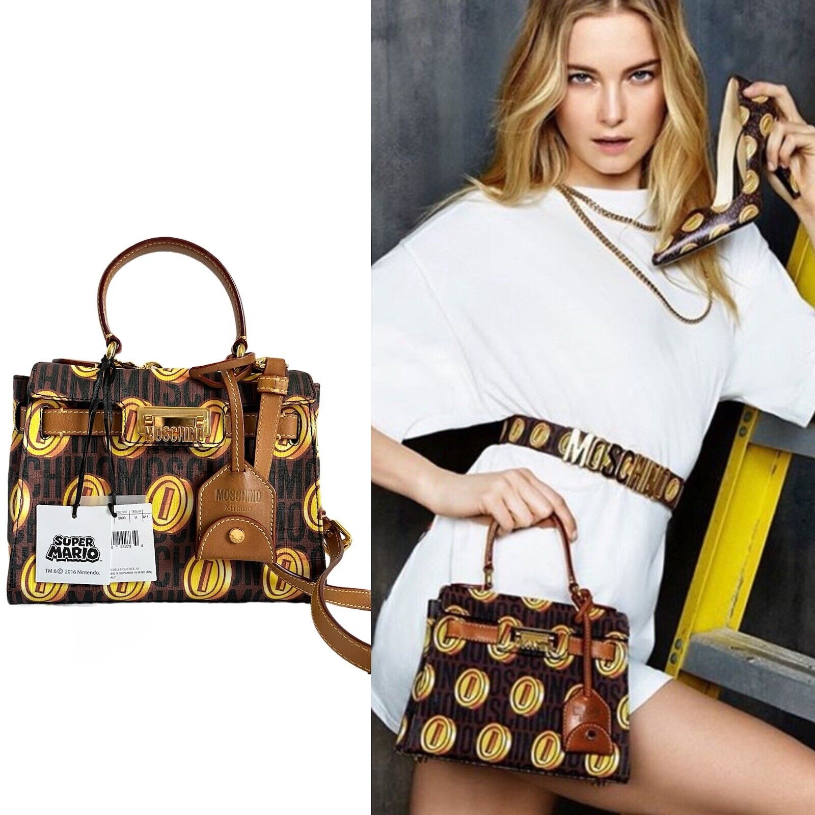 Moschino Super Mario Coin Print Kelly Bag Limited Production