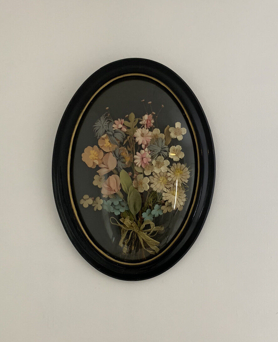Antique Wedding Bouquet In Oval Shadowbox Frame