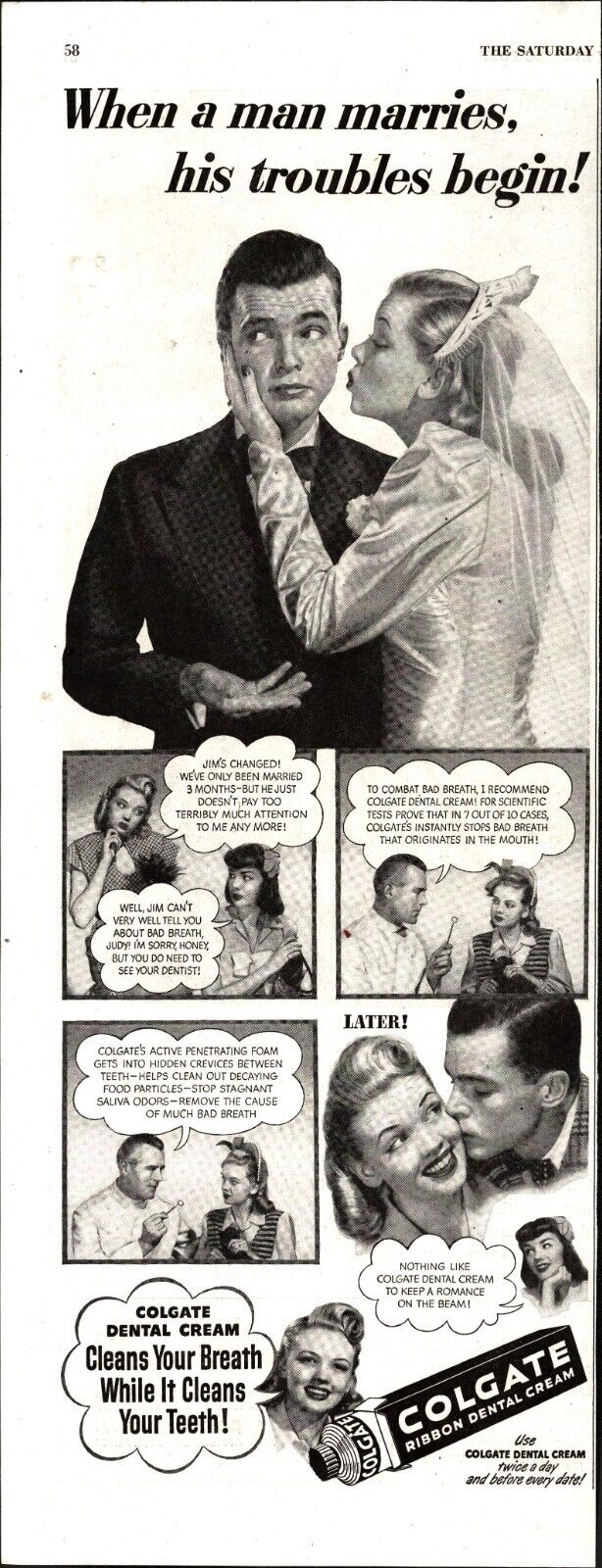 1946 Colgate Toothpaste Ad - sexy women when a man marries e8