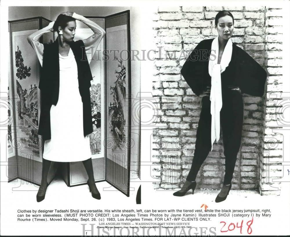 1983 Press Photo Versatile Clothes Modeled By Fashion Designer Tadashi Shoji.